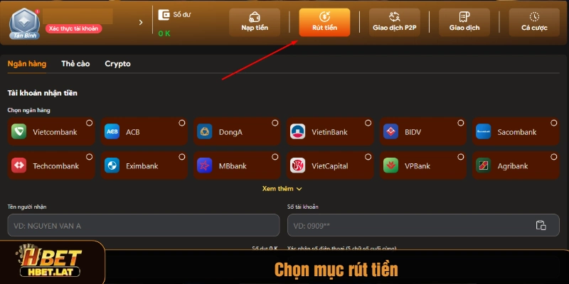 Chọn mục rút tiền