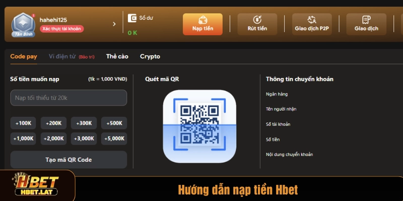Hướng dẫn nạp tiền Hbet