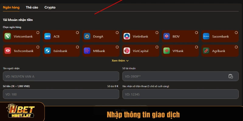 Nhập thông tin giao dịch