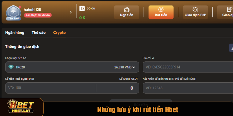Những lưu ý khi rút tiền Hbet