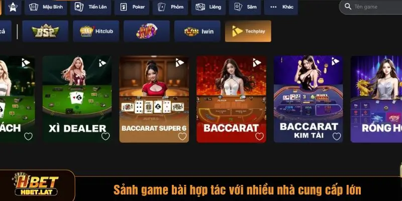 Sảnh game bài hợp tác với nhiều nhà cung cấp uy tín hàng đầu