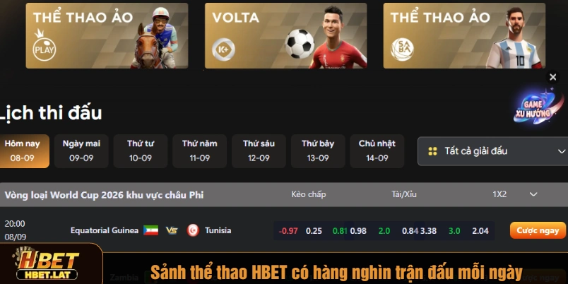 Sảnh thể thao HBET có hàng nghìn trận đấu mỗi ngày