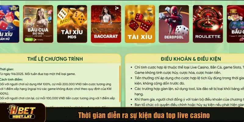 Sự kiện đua top live casino diễn ra hàng tuần