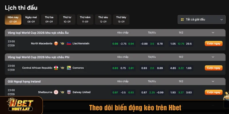 Theo dõi biến động kèo trên Hbet