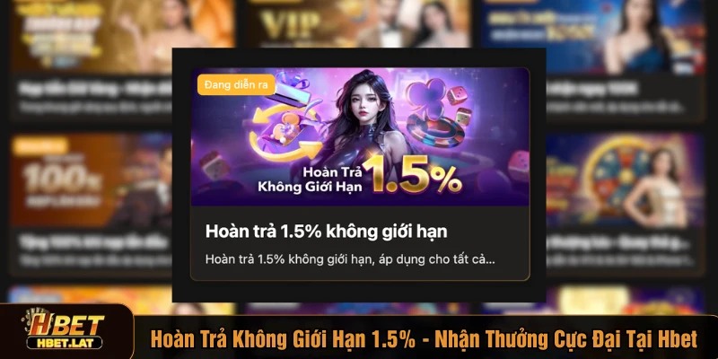 Hoàn trả không giới hạn 1.5% nhận thưởng cực đại tại Hbet